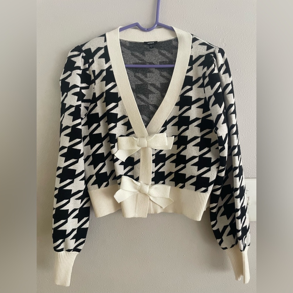 Express Black and White Houndstooth Cardigan